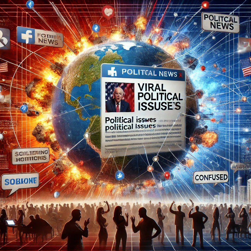 Pekerjaan Masa Depan yang Siap Mengubah Dunia Kerja DALL·E 2025-01-30 16.48.40 – A conceptual digital illustration showing the impact of viral political issues on society. The image features a large social media feed with political