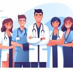 Cartoon of a diverse group of healthcare professionals _ Premium AI-generated image