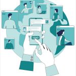 Mengenal Ultra-Reliable Low-Latency Communication (URLLC) Online communication of people using a smartphone_Teleconferencing, remote work, freelan